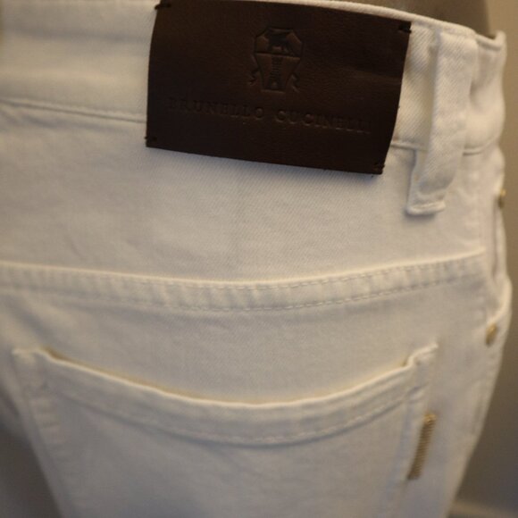 Brunello Cucinelli Monili Jeans White Denim Barrel Cuff Kick Flare Size 8 - Picture 6 of 10